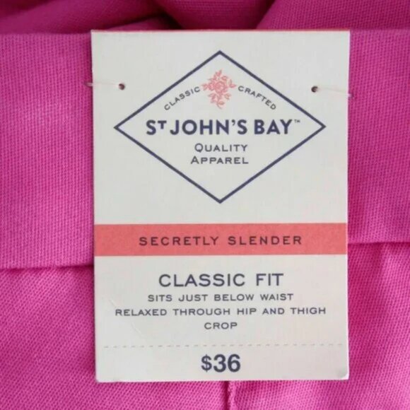 NWT St John Bay Pink Cotton Straight Flat Front Dress Capris Cropped Pants L 12 - Picture 5 of 6